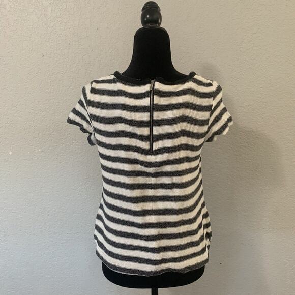 New York & Company Blouse Small Black White Striped Zipper Cotton Blend - Picture 5 of 9